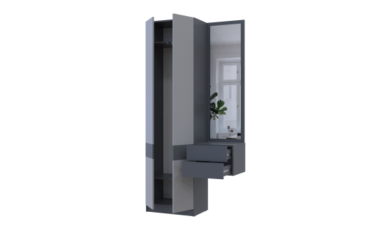 Hallway Sola 1+2 Graphite/Gray chipboard / mirror 105x40x215 (42005153)