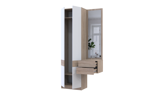 Hallway Sola 1+2 Sonoma oak / White chipboard / mirror 105x40x215 (42005150)