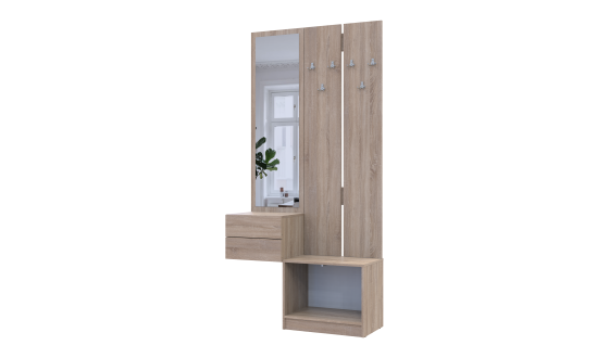 Hallway Sola 2+3 Sonoma oak / white chipboard / mirror 105x40x215 (42005148)