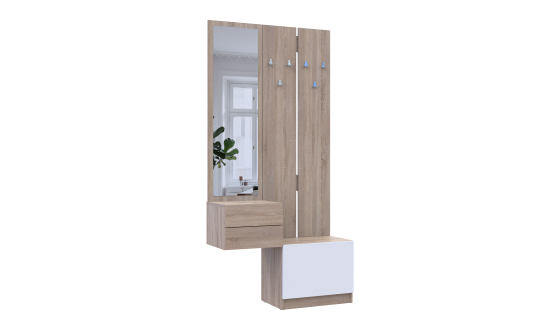 Hallway Sola 2+3 Sonoma oak / white chipboard / mirror 105x40x215 (42005148)