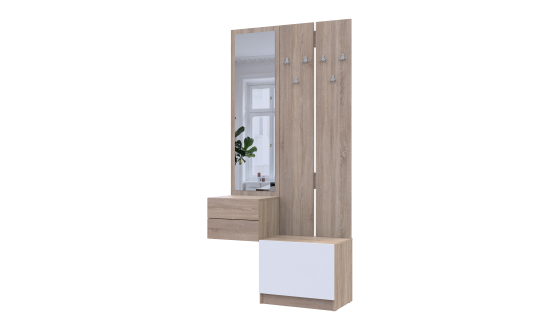 Hallway Sola 2+3 Sonoma oak / white chipboard / mirror 105x40x215 (42005148)