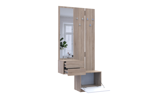 Hallway Sola 2+3 Sonoma oak / white chipboard / mirror 105x40x215 (42005148)