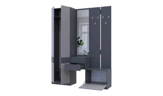Hallway Sola Graphite/Gray chipboard / mirror 165x40x215 (42005146)