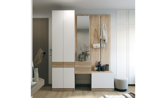 Hallway Sola Sonoma Oak / White chipboard / mirror 165x40x215 (42005147)