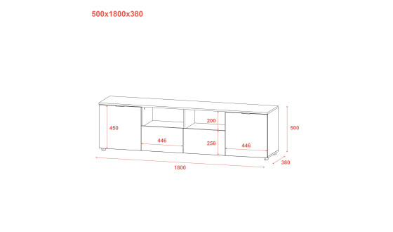 Chest of drawers Ron 4 2 fronts 2 drawers Graphite 180x38x50