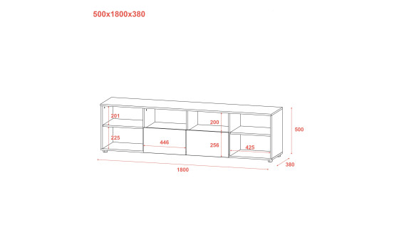Chest of drawers Ron 4 2 fronts 2 drawers Graphite 180x38x50
