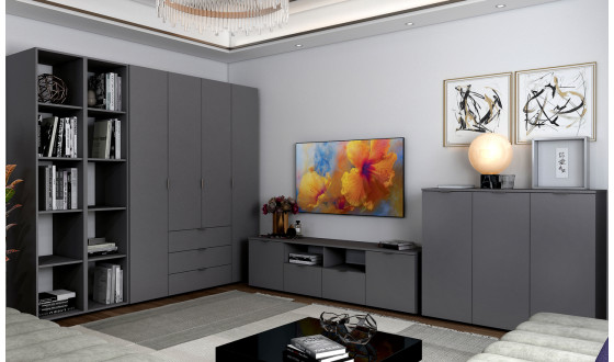 Chest of drawers Ron 4 2 fronts 2 drawers Graphite 180x38x50