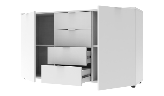 Chest of drawers Ron 5 2 fronts 4 drawers White 140x38x81