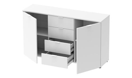 Chest of drawers Ron 5 2 fronts 4 drawers White 140x38x81