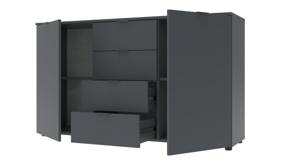 Chest of drawers Ron 5 2 fronts 4 drawers Graphite 140x38x81