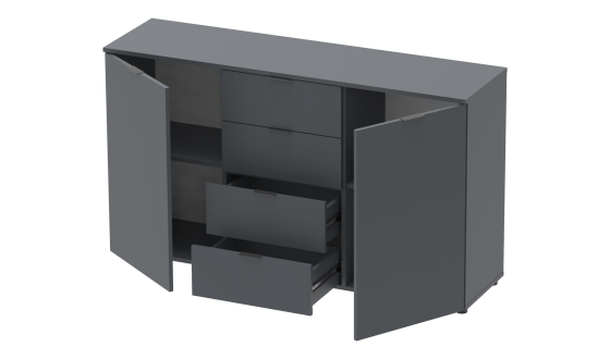 Chest of drawers Ron 5 2 fronts 4 drawers Graphite 140x38x81