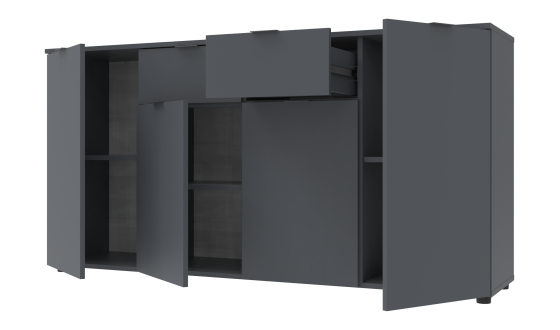 Chest of drawers Ron 7 4 fronts 2 drawers Graphite 160x38x81